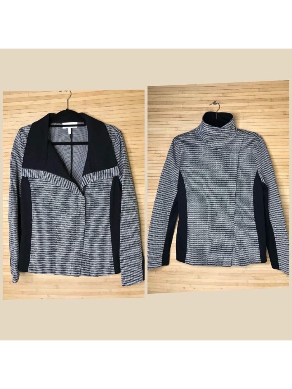 ESCADA Sport 40 Women’s Sports moto zip hounds tooth black white jacket